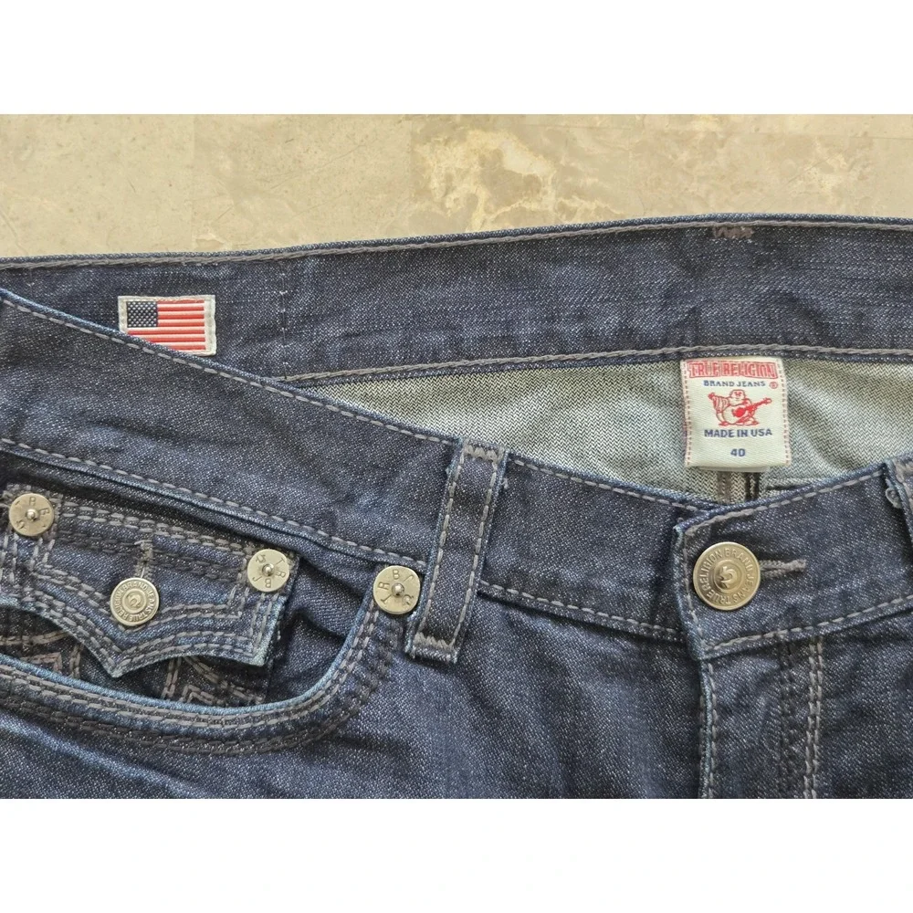 True Religion Ricky Big QT Jeans Men's 40 Medium Blue Thick Stitch Made in USA